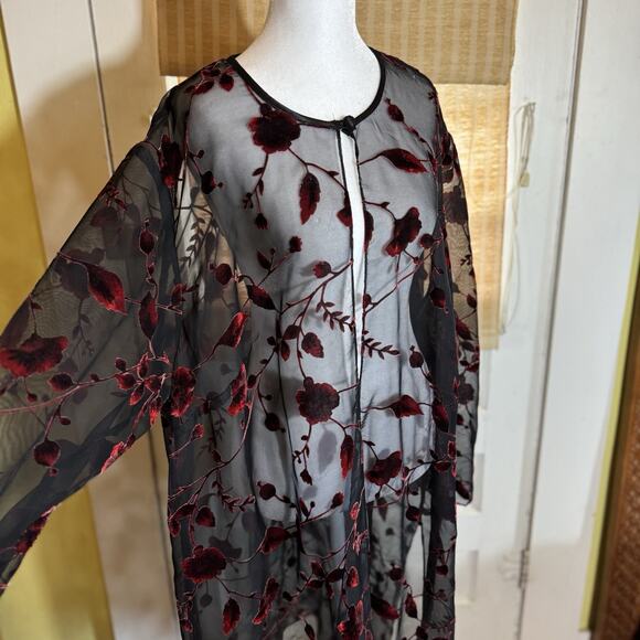 VTG Whimsigoth Velvet Burnout Kimono Sz 22 Floral Fairy Grunge Sheer Open Front - Picture 7 of 13